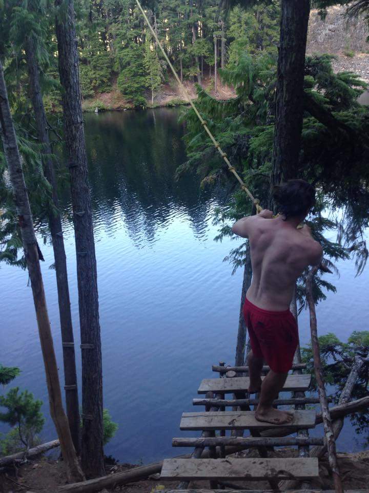 Rob braving the rope swing at Whistler lake