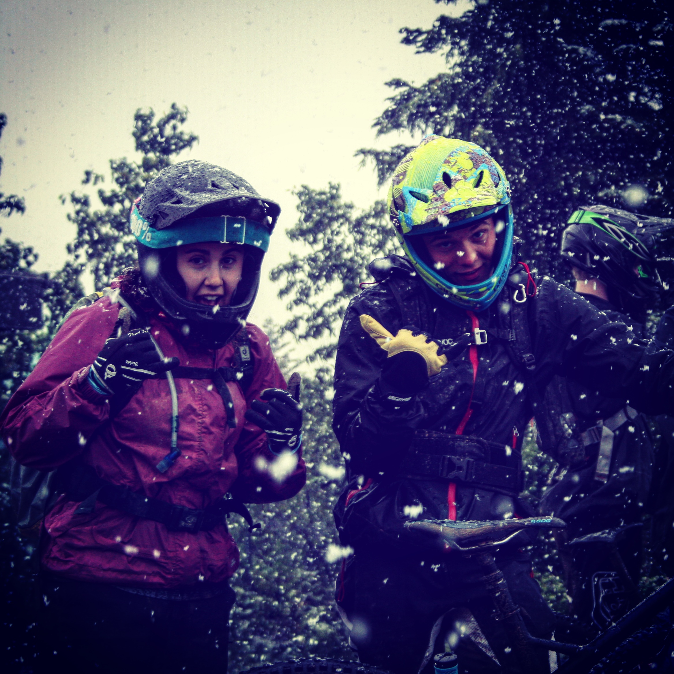 The snow can't keep the smiles away form a Qualified Whistler Mountain Bike Guide on Level 2 assessment day