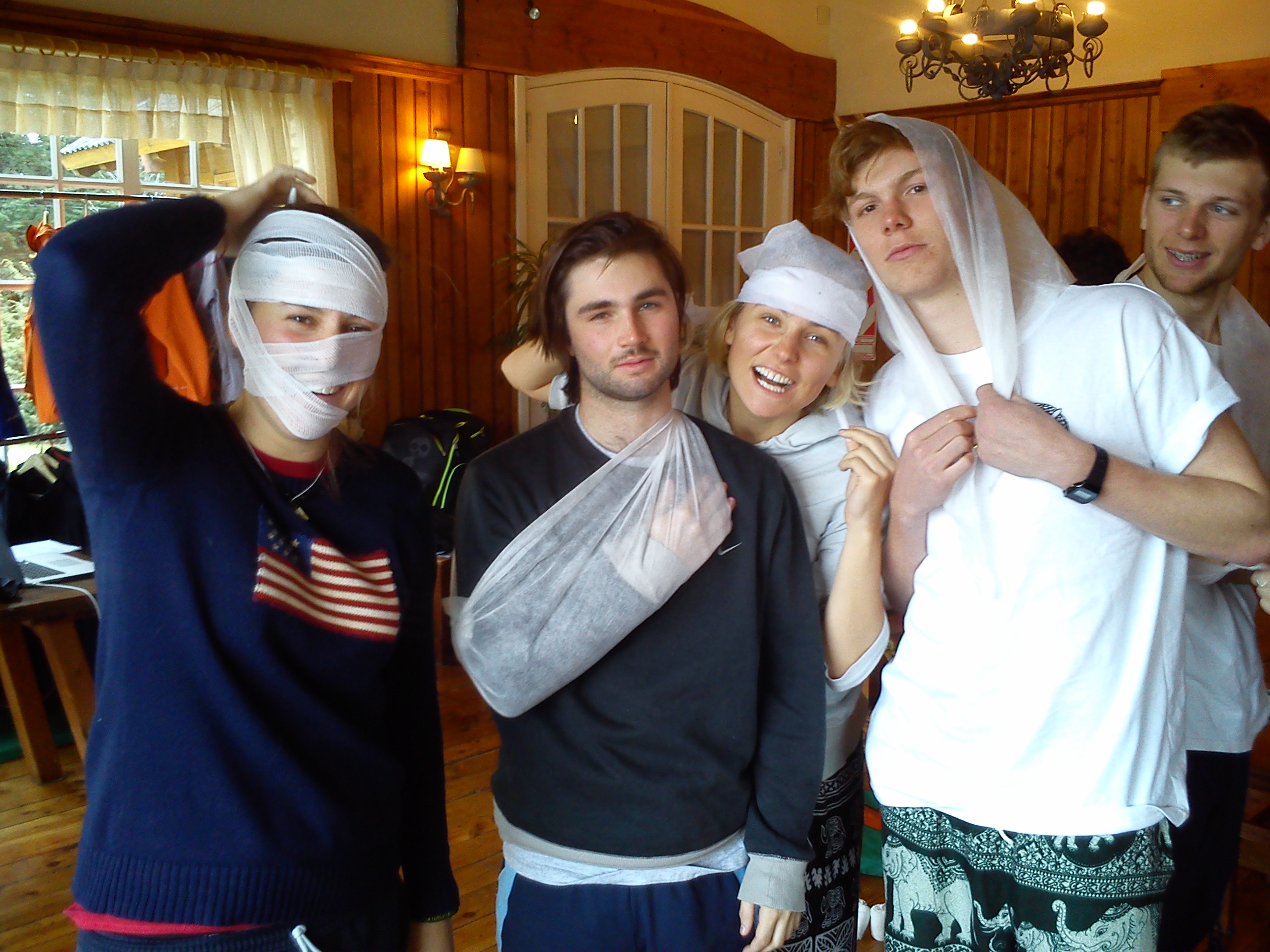 All bandaged up in First Aid training before working in the snow sports industry