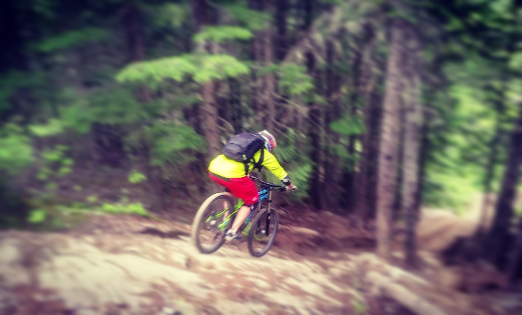 Matt showcasing a controlled rock roll on Whistler Mountain Bike Park on the MTB Instructor Camp 2016
