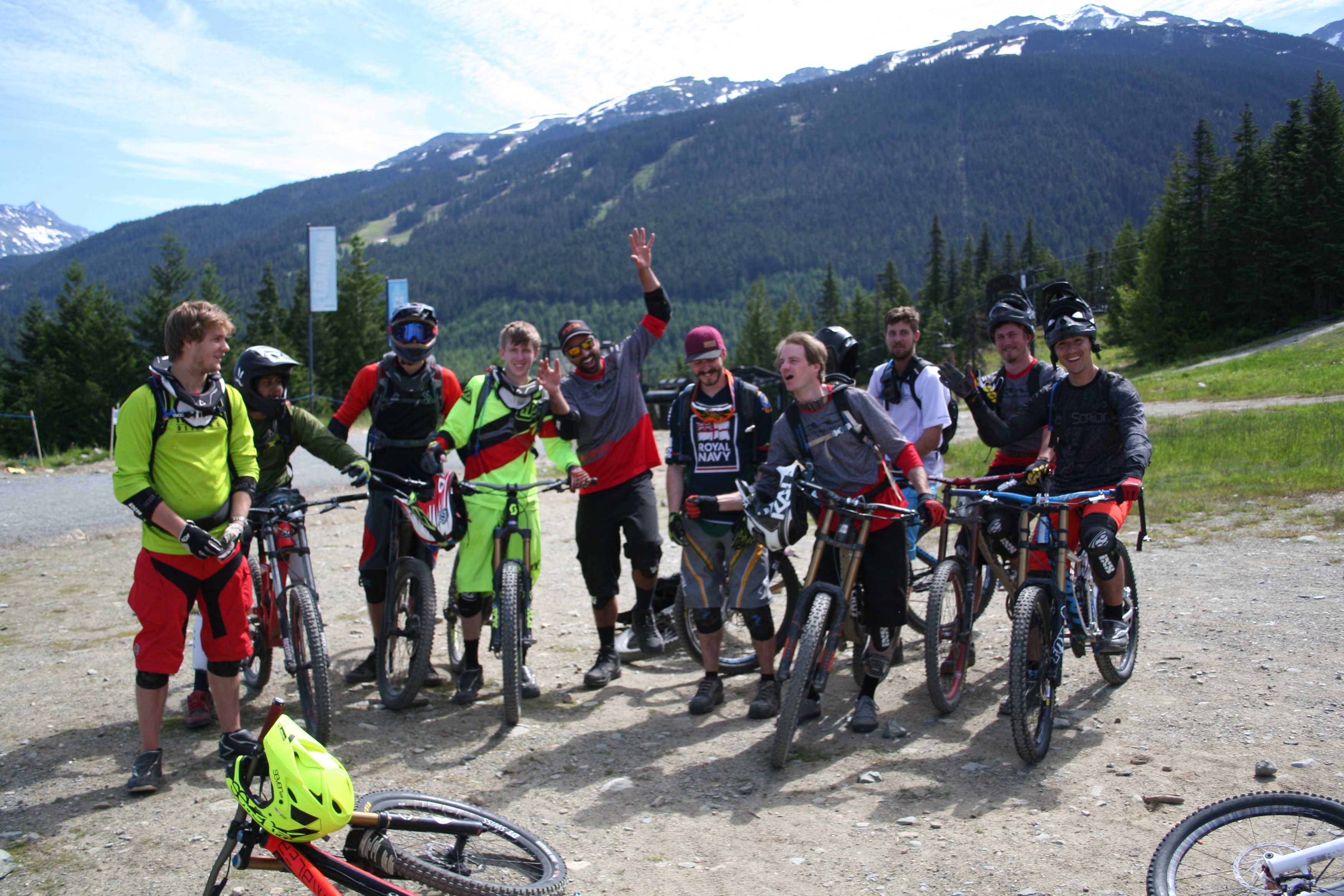 The MTB Instructor Camp trainees pose for a photo on Whistler Mountain before some fun laps