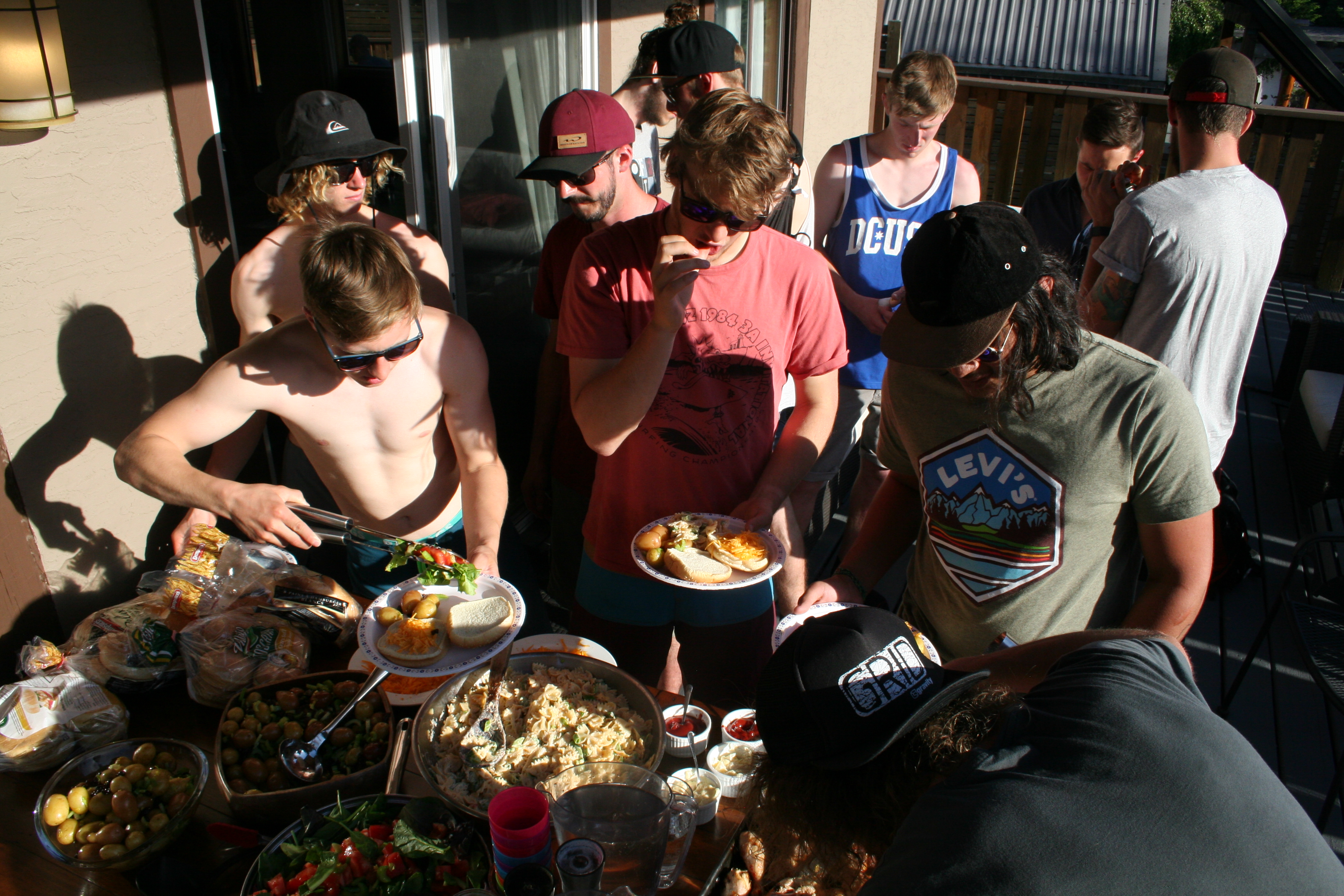 All the BBQ trimmings you could ask for, the trainees enjoy a meat feast on the patio